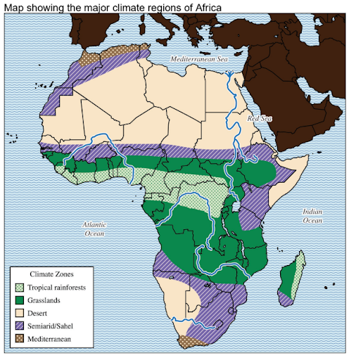 Map showing the major climate regions of Africa