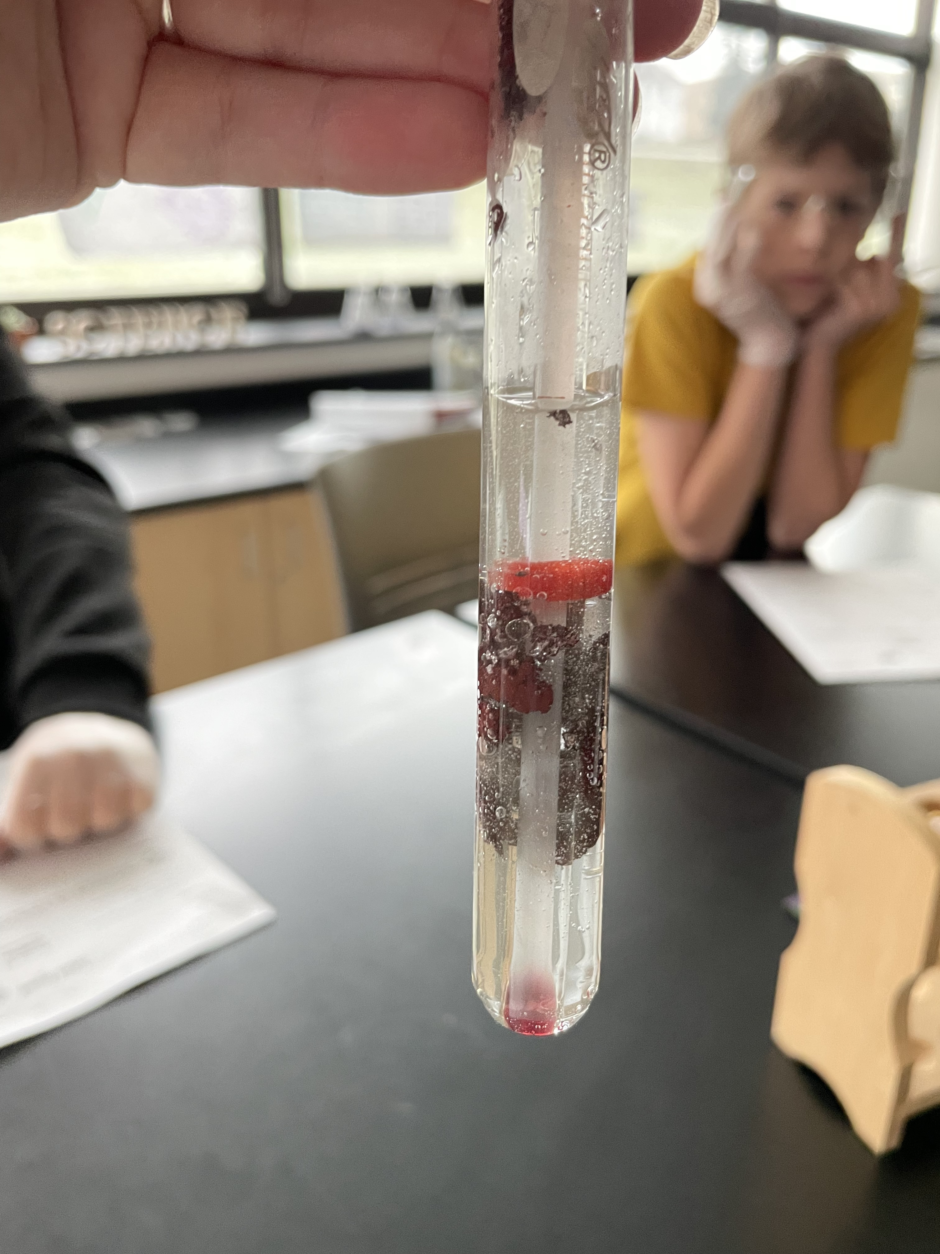 Image showing a chemical reaction occurring in a test tube.  