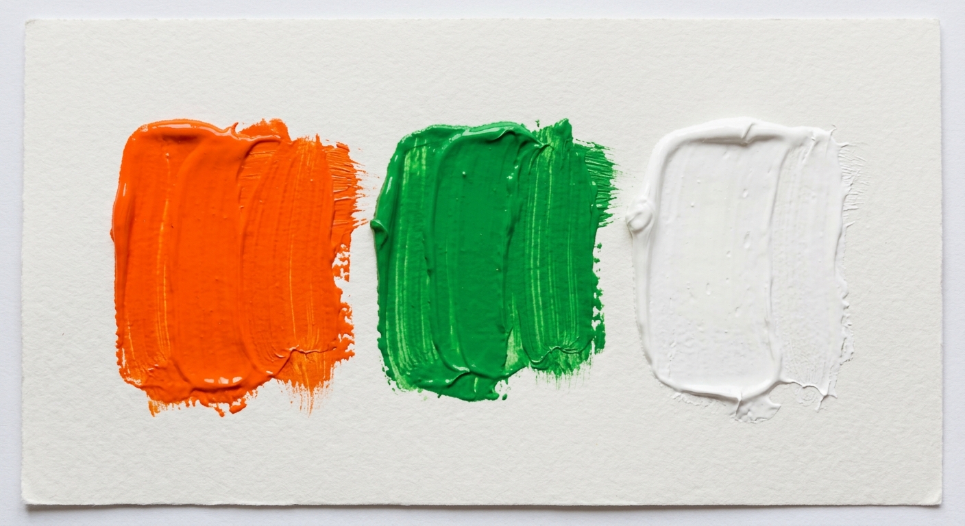 Paint strokes in orange, green, and white.