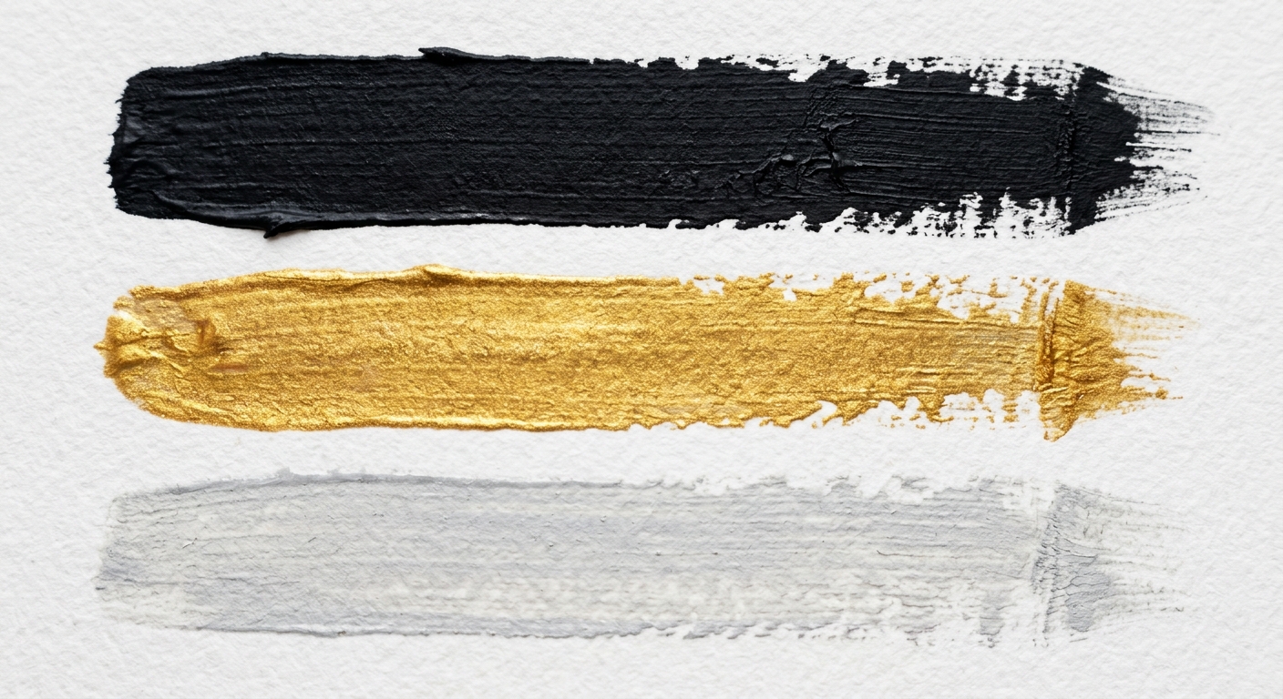 Paint strokes in black, gold, and light gray.