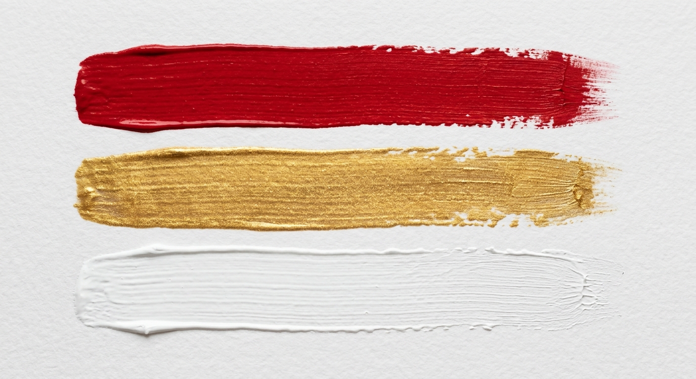 Paint strokes in cardinal red, gold, and white.
