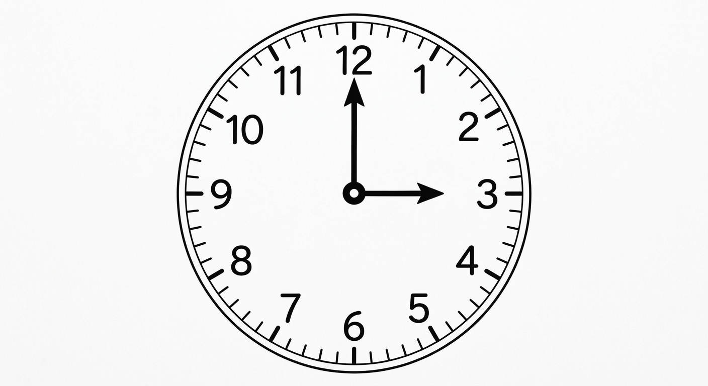 Analog clock showing 3:00.