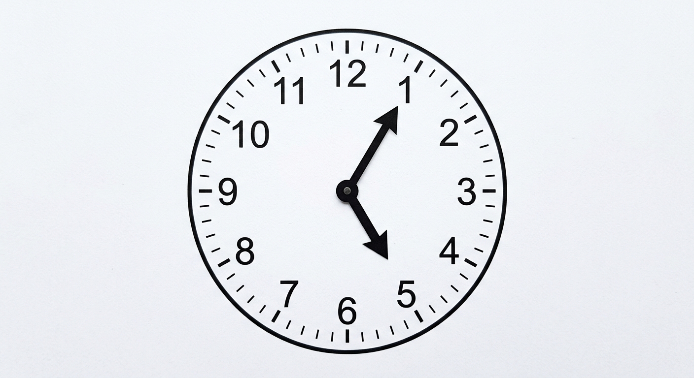 Analog clock showing 5:05.