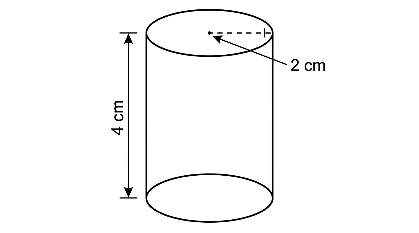 Cylinder with height 4 cm and radius 2 cm.