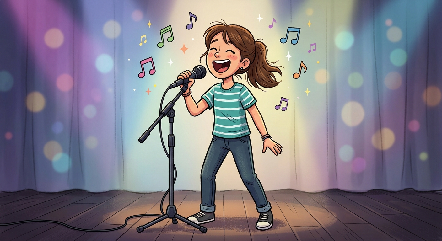 null A teen singing into a microphone.
