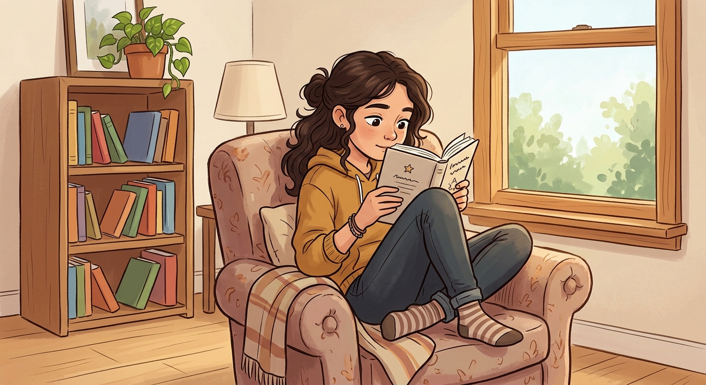 null A teen reading a book.