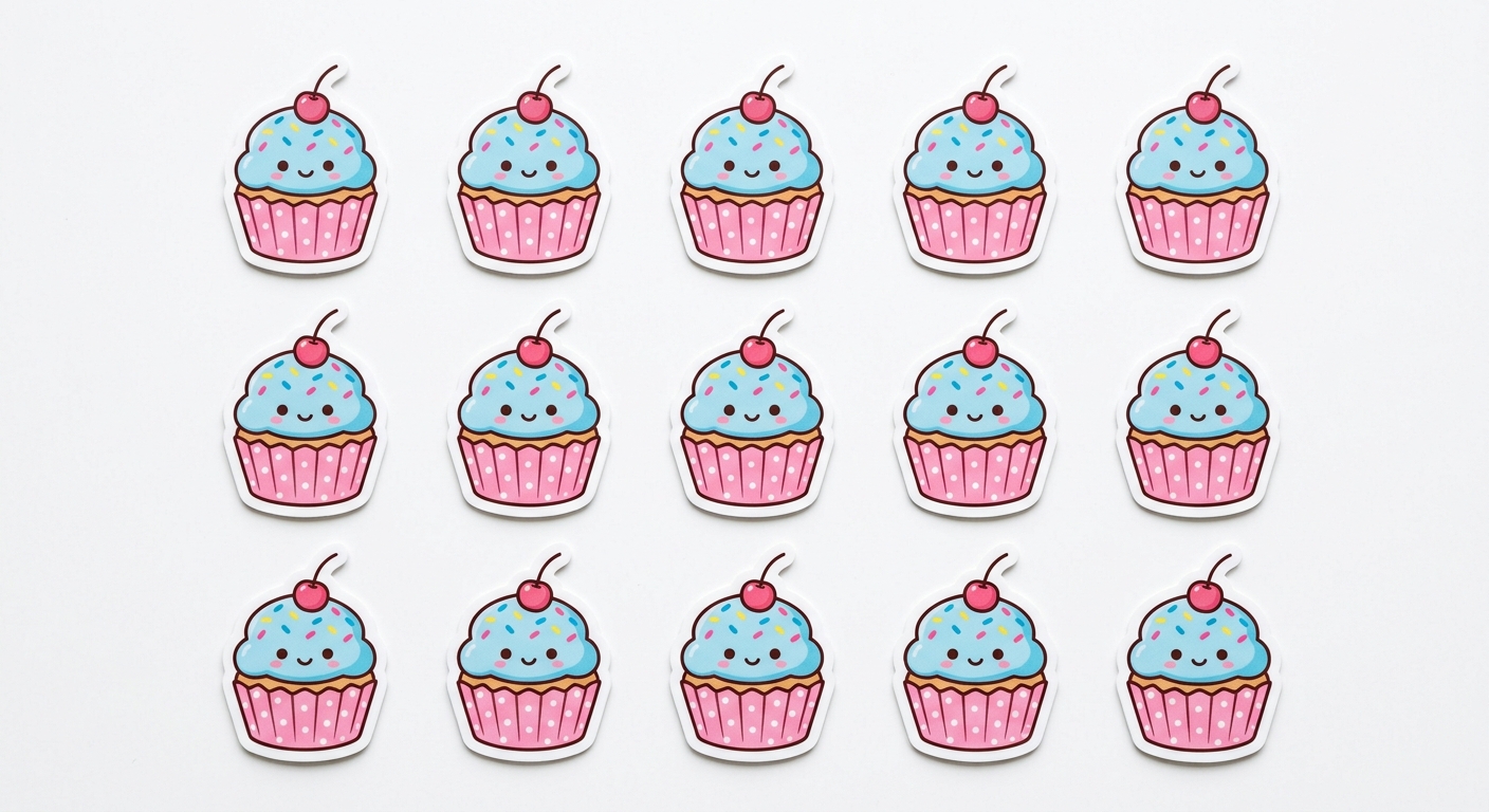 Cupcake stickers arranged in a 3 by 4 array.