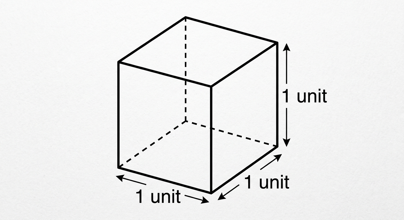Unit cube with side length 1 unit on each edge.