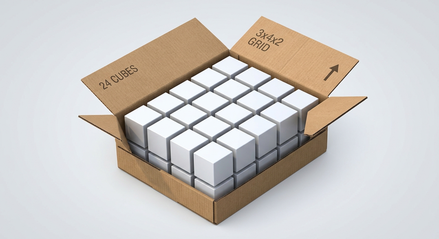 Box filled with 24 unit cubes.